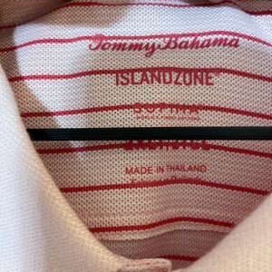 Tommy Bahama Pink and White Striped Polo